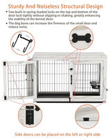 Piskyet Wooden Dog Crate Furniture with 360°Rotatable Removable Dog Bowls, Dog Crate End Table with Tray, Double Doors Dog Kennels for Dogs(XL:43.2" L*28.6" W*30.3" H, Marble White) Piskyet
