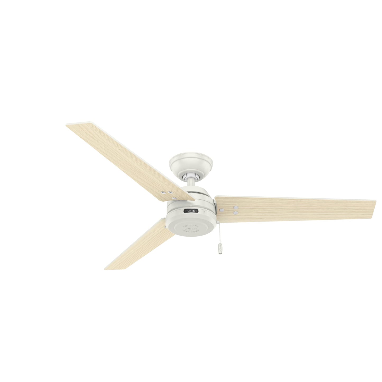 Hunter Fan Company 59263 Cassius 52 Inch 3 Blade 3 Speed Wooden Indoor/Outdoor Ceiling Fan with Pull Chain Control, Light Stripe, 52", Fresh White Finish - WoodArtSupply