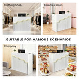 Small Reception Desk with Counter LED Lights,Modern Front Desk Checkout Counter with Lockable Drawer,Wooden Reception Room Tables, Cash Register Stand for Salon,Retail,Office,Lobby(White, 47.2in) WUIOYNF