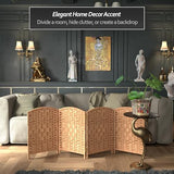 Red Lantern 2 ft. Short Diamond Weave Fiber Folding Screen - Natural - 4 Panel Red Lantern