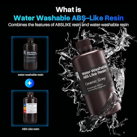 ELEGOO Water Washable ABS-Like 3D Printer Resin, High Durability and Toughness, Low Odor, Wide Compatibility for Mars Saturn Jupiter MSLA DLP LCD Impresora, Clear Green 1000g ELEGOO