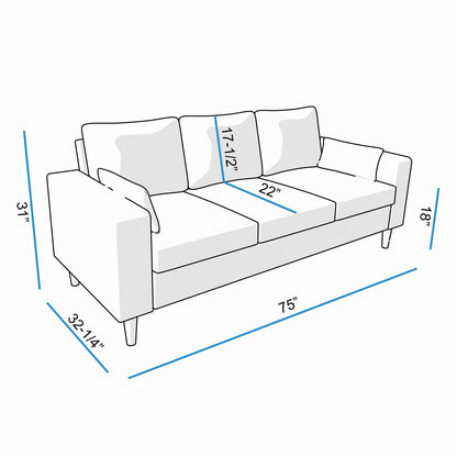 Panana Upholstered Sofas 3 Seater for Living Room Modern Design Simple Couch, Straight Arms, Linen Fabric Upholstery, Tool-Free Assembly (Brown)