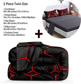 BDUCOK 5 Piece Gamer Comforter Sets Bed in A Bag for Boys Teen Kids,Honeycomb Gaming Bedding Sets Gamepad Comforter Microfiber Bed Set for All Season Gamer Home Decor(red, 5 Piece Sets30023-Twin) BDUCOK