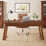 Tribesigns Home Office Executive Desk: 55 Inches Solid Wood Computer Desk with Drawer, Mid-Century Modern Study Writing Table, Rustic PC Laptop Desk Workstation Furniture, Walnut Brown Tribesigns