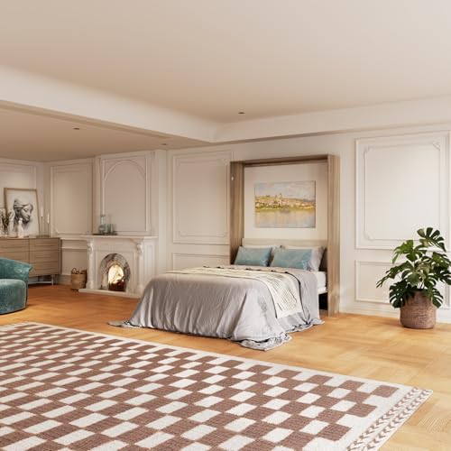 Bobve Farmhouse Murphy Bed Queen, 85" Wall Bed Folds to Save Space, Concealed Bed Frame with Hydraulic Rod and Wall Mounted Features for Apartment/Office/Guest Room Bobve