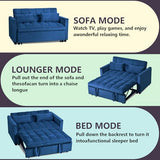 Thctvous 3 in 1 Pull Out Couch Bed, Convertible Futon Sofa Bed, Velvet Sleeper Loveseat for Small Living Room, Adjustable Backrest, Comfy Pillows, Side Pocket (Blue) Thctvous