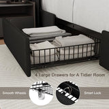 Einhomn Full Size Bed Frame with 4 Storage Drawers and Charging Station, Upholstered Platform Bed Frame with Storage Headboard, No Box Spring Needed, Easy Assembly, Black Einhomn