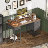 Huuger 55 inch Computer Desk with 4 Drawers, Gaming Desk with LED Lights & Power Outlets, Home Office Desk with Large Storage Space for Bedroom, Work from Home, Rustic Brown Huuger