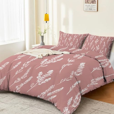 Double Sided Printed Bedding with Minimalist Lavender Modern - Ultra Soft Microfiber Duvet Cover Set Single Durable Zipper Closure, Comfortable Quilt Cover for Bedroom Décor Light Color Generic