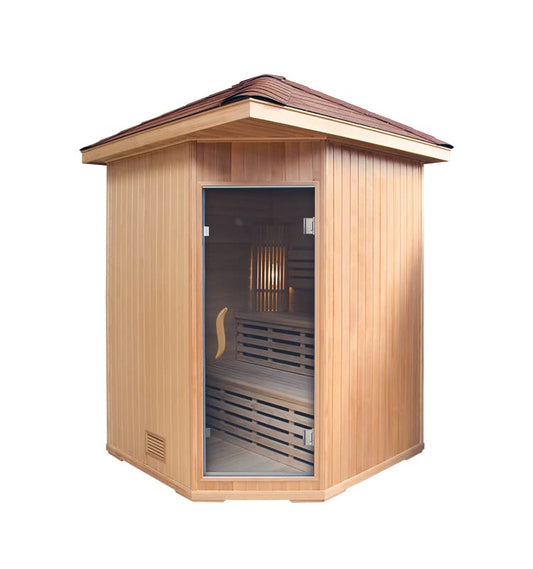 Canadian Hemlock Outdoor Triple Bench Wet or Dry Traditional Swedish Steam Sauna SPA with 9KW Heater