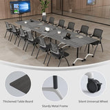 Folding Conference Table, Conference Room Tables for 6-12 Person, Modern Modular Training Table with 360° Silent Wheels, Large Mobile Foldable Seminar Meeting Tables for Office (2, Grey2, 55.1in) Jklmzpf