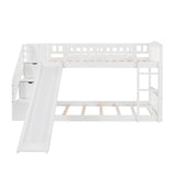 Bunk Beds with Slide Twin Over Twin Low Bunk Bed Frame with Storage Drawers Stairway Wood Bunk Bed for Kids Boys Girls, White Bellemave