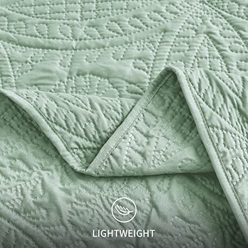 Love's cabin Twin Quilt Set Sage Bedspreads - Soft Bed Summer Lightweight Bedspread Comforter - Modern Style Coin Pattern Coverlet for All Season - 2 Pieces (1 Quilt, 1 Pillow Sham) Love's cabin