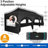 COBIZI 10x30 Pop up Canopy Tent 10x30 Canopy with 8 Sidewalls Waterproof Heavy Duty Commercial Canopy Tent for Parties Outdoor Tent Garden Gazebo Tent, Carry Bag with Wheel(10x30ft,Black) COBIZI