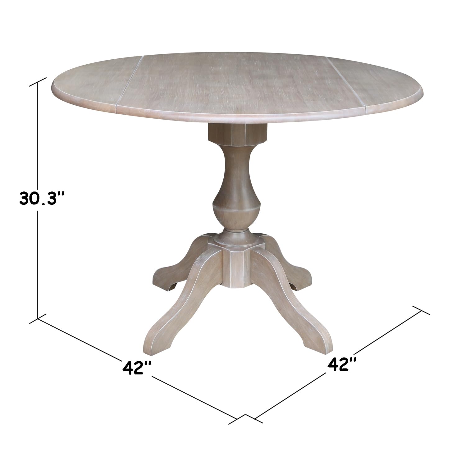 International Concepts 42" Round Dual Drop Leaf Pedestal Table-30.3" H Dining Table, Washed Gray Taupe - WoodArtSupply