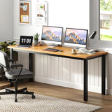 Need 63 Inch Large Computer Desk - Modern Simple Style Home Office Gaming Desk, Basic Writing Table for Study Student, Black Metal Frame, Teak Need
