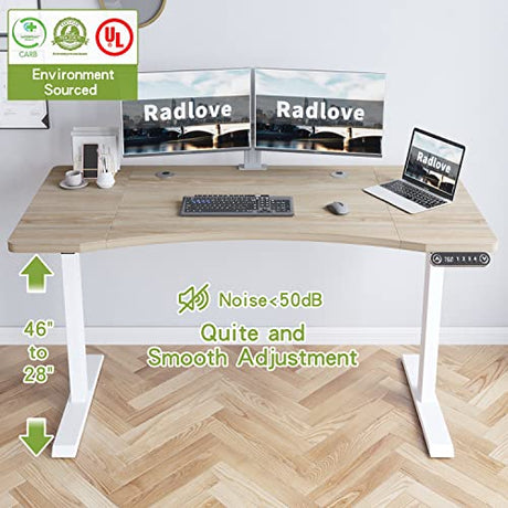 Radlove Electric Standing Desk, 55 x 30 Height Adjustable Computer Desk Sit Stand Desk Home Office Desks with Splice Board and A Under Desk Cable Management Tray (White Frame + Oak Top) Radlove