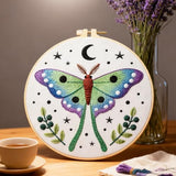 BEUNITONE 6 Set Moth Embroidery Kit for Adults Beginners, DIY Needlepoint Craft Kits with Instructions and Hoops, Complete Starter Set for Adults, Funny Hand Embroidery for Fabric and Home Decor