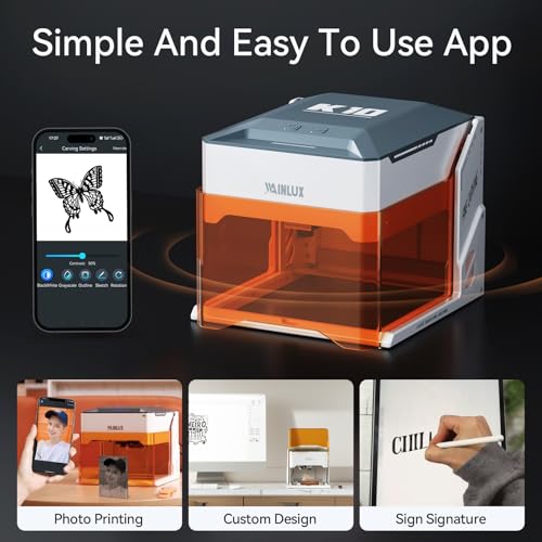 WAINLUXPRO K10 Laser Engraving Machine,0.01mm Accuracy 3000mwLaser Engraver, 80 * 80 Engraving Area,WiFi Connection,DIY Tools for Wood, Leather, Laser Class1,Offline Engraving,Grabadora Láser WAINLUXPRO