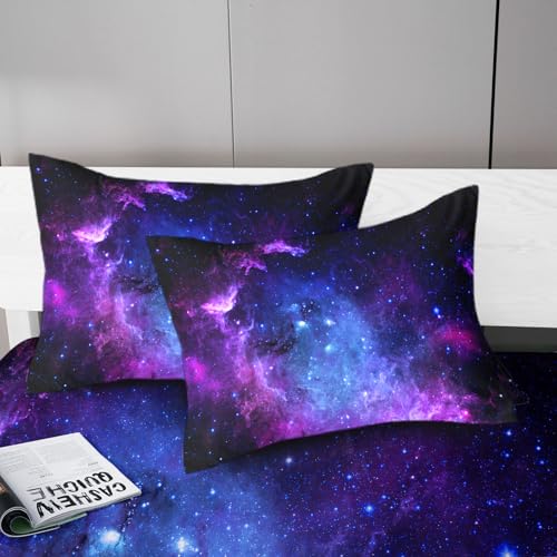 MUSOLEI Colorful Girls Fitted Sheet Set Galaxy Sheets, 3D Rainbow Twin Bedding Set Girl Bed Sheet 2PCS Boho 1 Fitted Sheet with 2 Pillowcase Wrinkle Free Cozy Microfiber Twin Sheet for Girls(Queen) MUSOLEI
