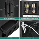 YITAHOME 71'' Kitchen Pantry Storage Cabinet with Microwave Stand, Tall Freestanding Hutch Cabinet with Power Outlet, Pantry Cabinet with Buffet Cupboard, Drawers and Acrylic Doors for Home, Black YITAHOME