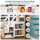 Wooden Full Over Full Bunk Bed with Trundle, Storage Stairs & Convertible Fold-Out Desk, Durable Solid Wood Frame, No Box Spring Required, Ideal for Kids, Teens & Adults (White + Natural Wood, Full) smilesun