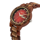 MII YEW Men's Wooden Watch Lightweight Analog Quartz Handmade Wood Watches Red Dial with Date MII YEW