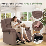 ANJ Fabric Recliner Chair with Overstuffed Arm and Back, Comfy Chocolate Manual Reclining Chairs for Adults, Living Room Single Sofa Recliners