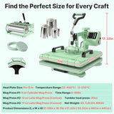 Slendor 8 in 1 Heat Press Machine 15x15 inch 360-Degree Swing Away Digital T Shirt Pressing Machine Multifunction Heat Transfer Sublimation Combo for T Shirts Mugs Hat Plate Cap, Green Slendor