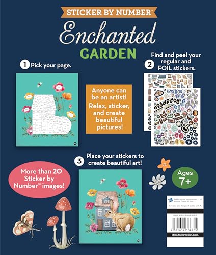 Brain Games - Sticker by Number: Enchanted Garden: Includes Foil Stickers! Brain Games