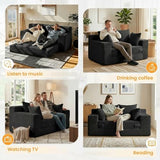 55" Small Boneless Couch, 3-in-1 Boneless Loveseat Sleeper Sofa Bed Convertible Sofa Bed with 4 Pillows, Black Corduroy Boneless Couch for Living Room, Guest Room, Small Space, No Assembly Required Winzoo