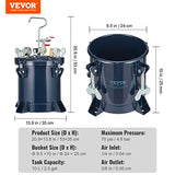 VEVOR 10L/2.5gal Spray Paint Pressure Pot Tank, 70PSI Max Air Paint Pressure Pot, Metal Rack and Leak Repair Sealant for Industry Home Decor Architecture Construction Automotive Painting VEVOR