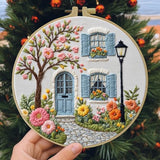 Country cottage with Flowers Embroidery Kits,Adults DIY Handmade Hand Embroidery Starter Kits with Stamped Embroidery Pattern,for Beginners Starter Lover Hand Stitch with Embroidery Skill Techniques