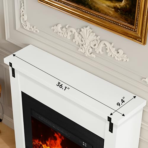 TRONLEE 36" Modern Freestanding Electric Fireplace with Mantel, Minimalist TV Stand Electric Fireplace Mantel for Living Room, Bed Room, White TRONLEE