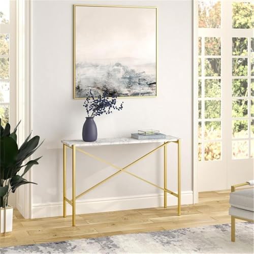 Braxton 46'' Wide Rectangular Console Table with Faux Marble Top in Gold Henn&Hart
