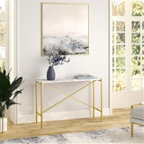Braxton 46'' Wide Rectangular Console Table with Faux Marble Top in Gold Henn&Hart