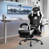 N-GEN GAMING Video Gaming Chair with Footrest Lumbar Support for Home Office High Back Recliner Height Adjustable Ergonomic Comfy Leather Computer Desk Chair (White) N-GEN GAMING