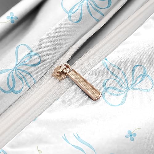 Bildenly Comforter Set Full Size White - Light Blue Bow Quilt Bedding Set 3 Pieces, Comforter Set Full, Soft & Lightweight Comforter(79‘’ x 90‘’) for Girl All Season & 2 Pillow Cases(30‘’x20‘’) Bildenly