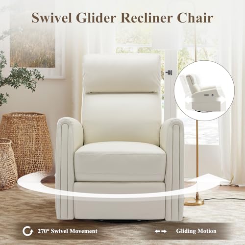 COLAMY Power Recliner Chair Swivel Glider, Upholstered Faux Leather Nursery Reclining Sofa Chair for Bedroom/Living Room/Reading Spaces, Beige COLAMY