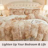 EMME Luxury Khaki Fuzzy Duvet Cover Set Twin Size Fluffy Comforter Cover Set 2 Pieces Shaggy and Plush Soft Bedding Duvet Covers (Tie Dye Khaki, Twin) EMME