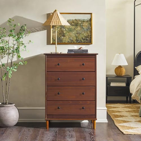 Walker Edison Modern Tall 4 Solid Wood Dresser Bedroom Storage Drawer Organizer Closet Hallway, 40 Inch, Walnut-T Walker Edison