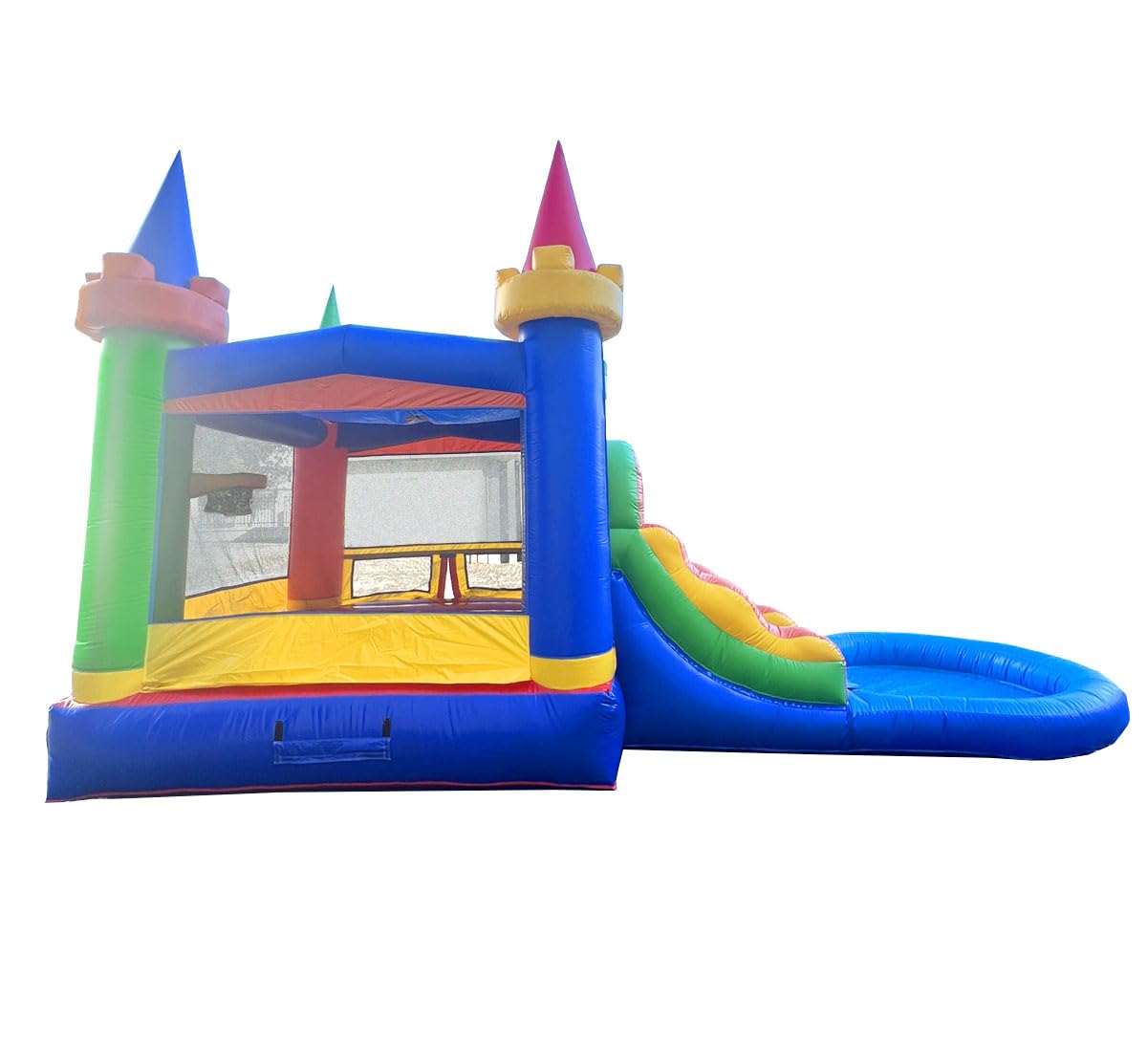 Inflatable Bounce House with Slide for Kids - Backyard Modular Rainbow Castle Combo Bouncer with Water Pool, Outdoor Toys, Jumpers for Kids - Bounce House with Blower & Stakes - 12' x 12' Area Pogo Bounce House