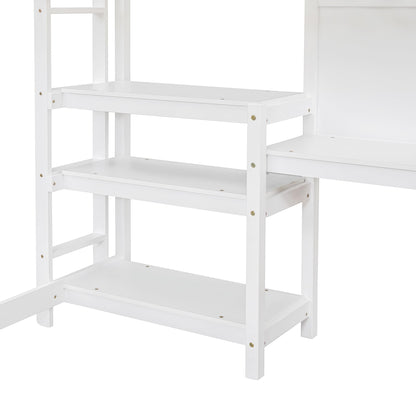 Full Size Loft Bed with Desk and Storage Solutions in White by Bellemave - WoodArtSupply