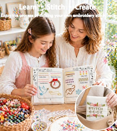CIZULFY Beginner Embroidery Stitch Book Kit with Pre-Printed Fabric, 30 Essential Stitches and Practice Patterns(Floral Animal etc), Embroidery Beginner kit Adult with Tool and Video Guide CIZULFY