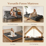 Furnify 6" Futon Mattress Full Size, Futons Couch Bed with Straps, Corduroy Fabric Floor Sofa Mattress for Adults, Foldable Mattress with Shredded Foam Filling (Frame Not Included), Grey Furnify