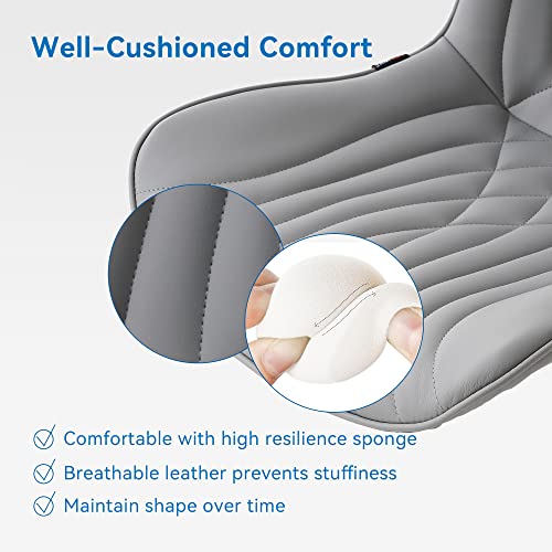 YOUNIKE Office Chair, Armless Desk Chair with Wheels, Adjustable Swivel Rolling Home Office Computer Task Chairs, Modern Faux Leather Upholstered Vanity Chair, Grey YOUNIKE