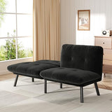 homeokay Futon Sofa Sleeper Couch Bed with Adjustable Backrest Thick Cushion Velvet Fabric for Department Living Room Lounge Sofa Loveseat (Black) homeokay