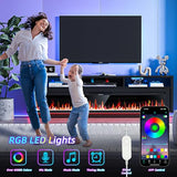 AHB 70" Fireplace TV Stand with 64" Electric Fireplace, LED Light Entertainment Center with Fireplace and Storage Cabinet, Media Console Table for TVs Up to 80 Inches, Ideal for Living Room, Black AHB