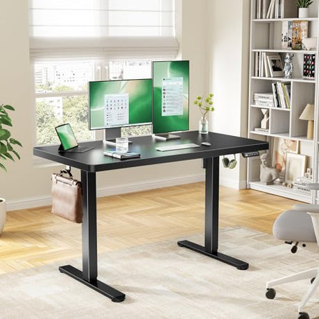 Marsail 63 x 30 Electric Standing Desk with One-Piece Desktop, Sit Stand Desk with Thickened Tabletop, Height Adjustable Stand Up Desk with Cable Management for Home Office(Frame+Desktop, 2 Packages) Marsail