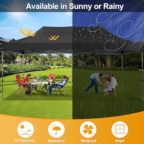 COBIZI 10x20 Pop Up Canopy Without Sidewall,Heavy Duty Canopy UPF 50+ All Season Wind Waterproof Commercial Outdoor Wedding Party Tents for Parties Canopy Gazebo with Roller Bag(10 x 20 ft Black) COBIZI